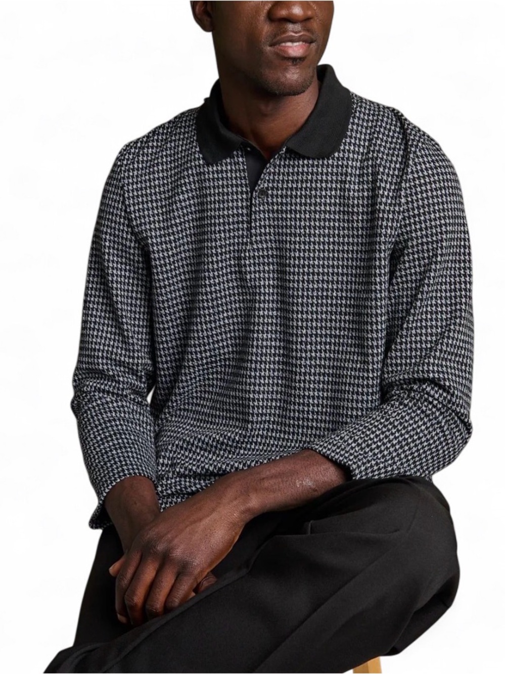 Calvin Klein Men’s Polo Long Sleeve Golf Cotton Shirt Buttons Black and Gray, XL